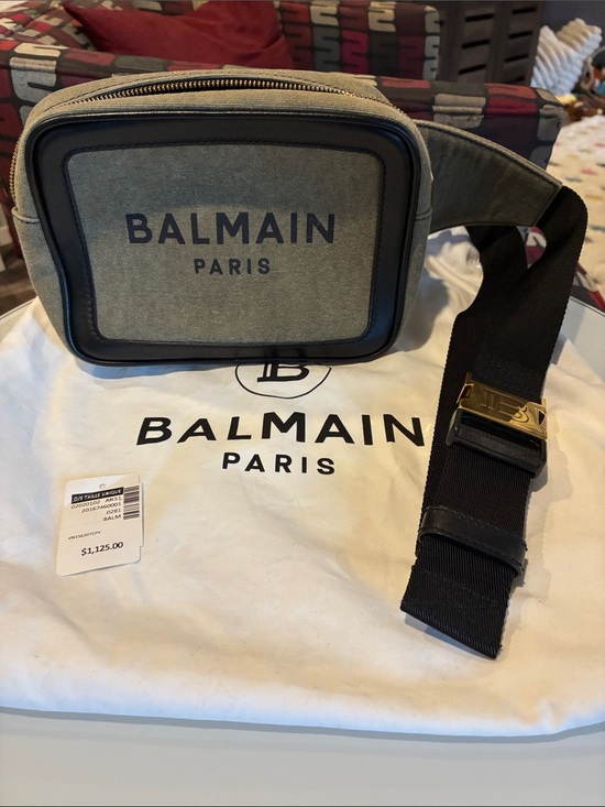 Balmain Handbags - Balmain Olive Green B-Army Canvas Belt Bag